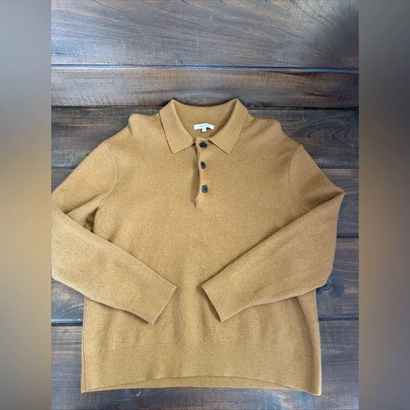 Madewell Men's Polo Sweater in Camel Brown - Picture 5 of 15